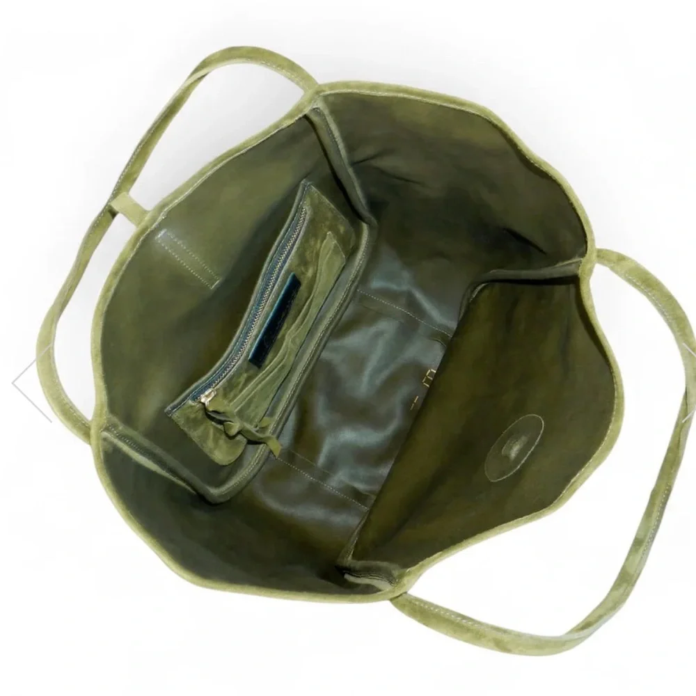 NWT Oliveve ELLIS HOBO TOTE IN AVOCADO ITALIAN‎ LEATHER BACKED SUEDE